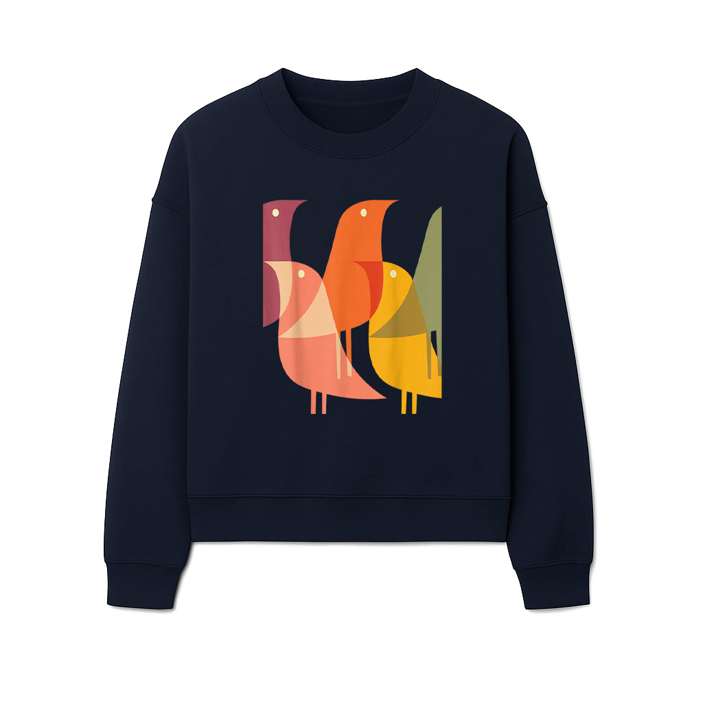 Bird Print Art Deco 60S Style Minimal Hippy Retro Cool Sweatshirts - Image 5