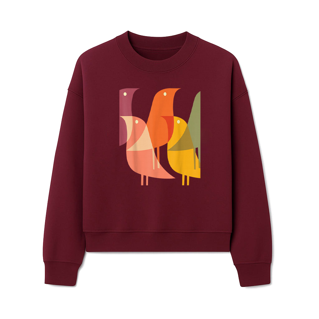 Bird Print Art Deco 60S Style Minimal Hippy Retro Cool Sweatshirts - Image 6