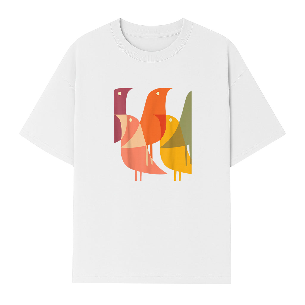 Bird Print Art Deco 60S Style Minimal Hippy Retro Cool T-Shirt
