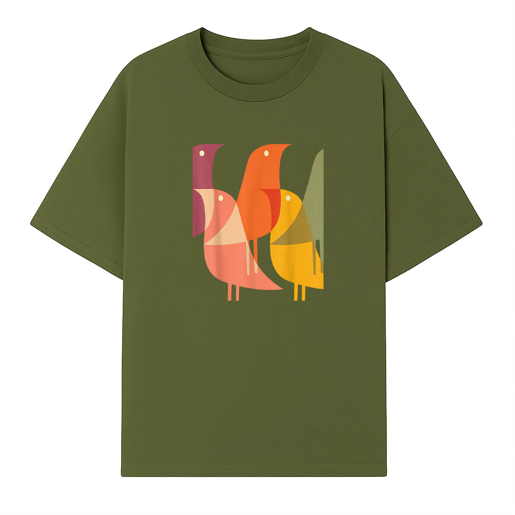 Bird Print Art Deco 60S Style Minimal Hippy Retro Cool T-Shirt - Image 3