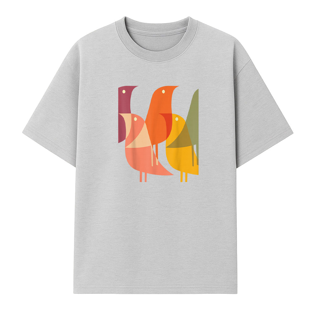 Bird Print Art Deco 60S Style Minimal Hippy Retro Cool T-Shirt - Image 4
