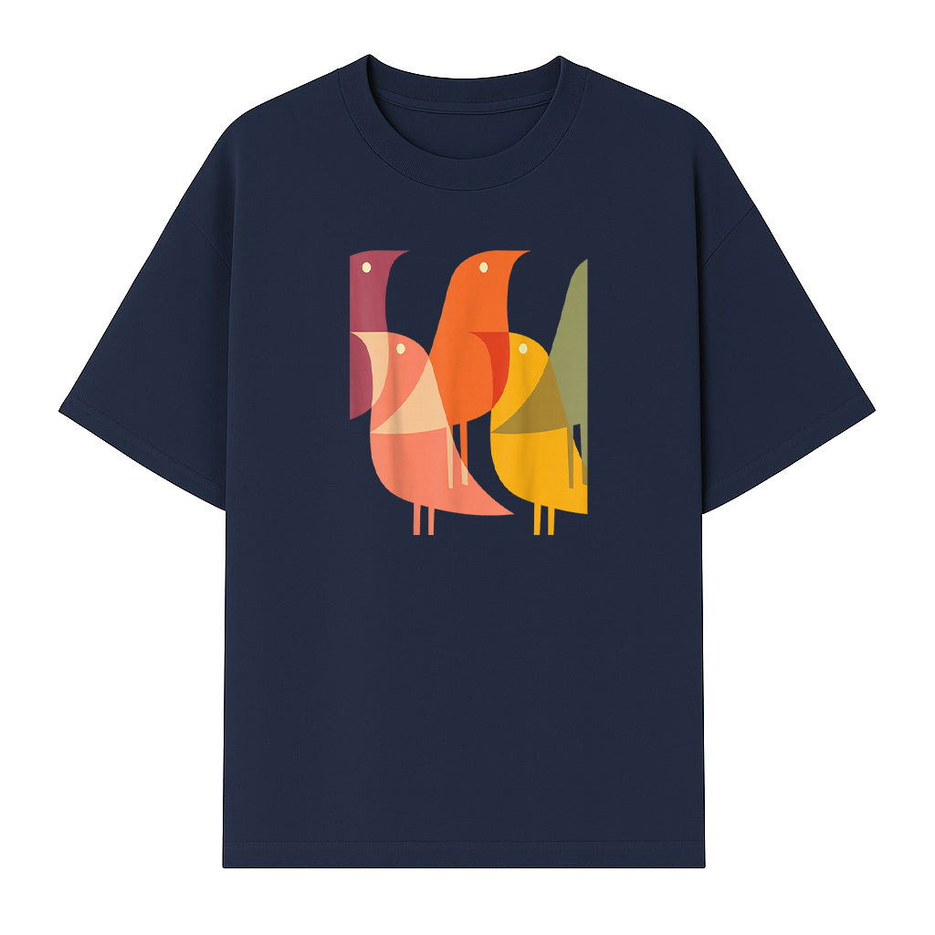 Bird Print Art Deco 60S Style Minimal Hippy Retro Cool T-Shirt - Image 5