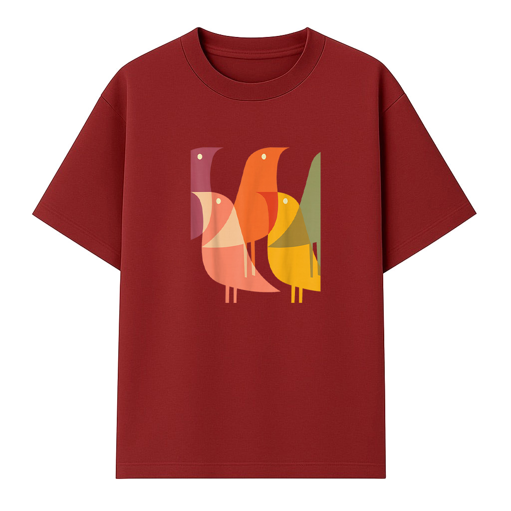 Bird Print Art Deco 60S Style Minimal Hippy Retro Cool T-Shirt - Image 6