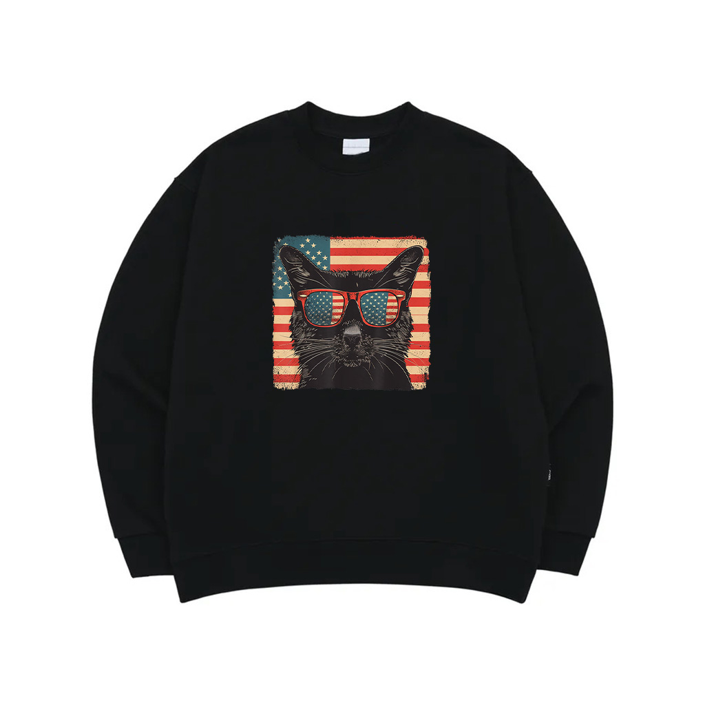 Black Cat America Flag Fourth Of July Lovers Sweatshirt