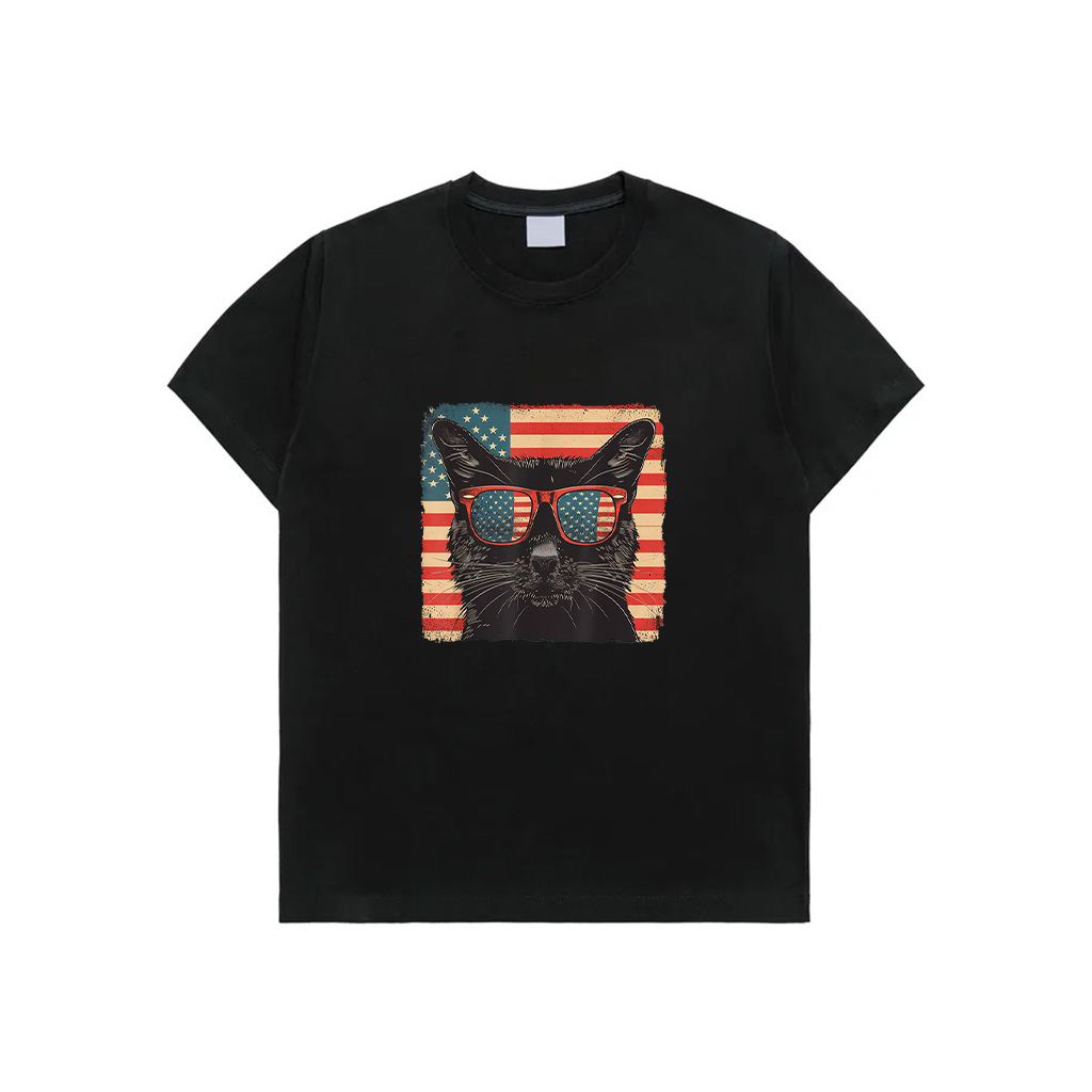 Black Cat America Flag Fourth Of July Lovers T-Shirt