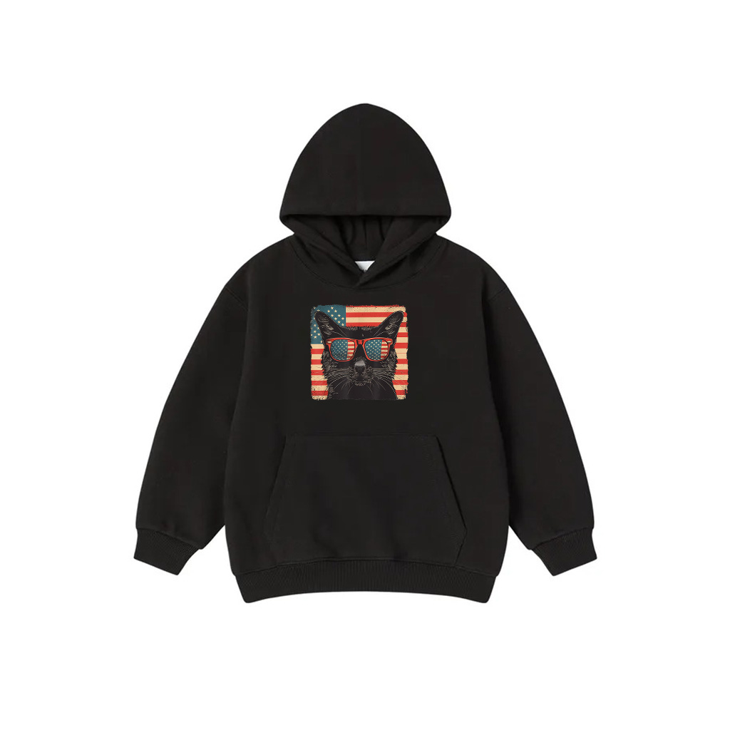 Black Cat America Flag Fourth Of July Lovers Hoodie