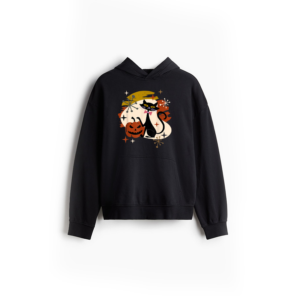 Black Cat And Pumpkin Atomic Retro Halloween Hoodie
