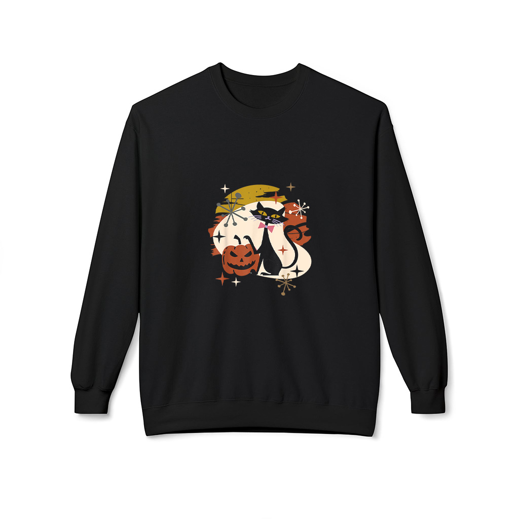 Black Cat And Pumpkin Atomic Retro Halloween Sweatshirts