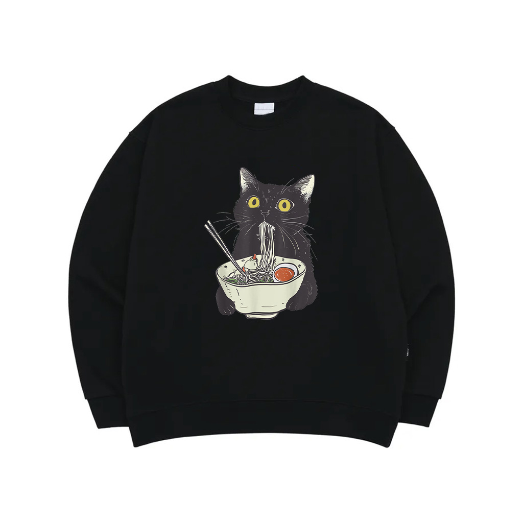 Black Cat Eats Noodle Sweatshirt