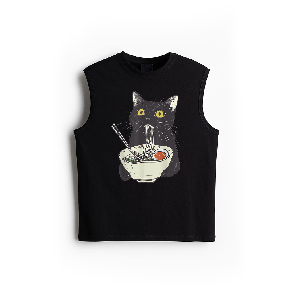 Black Cat Eats Noodle Tank Top