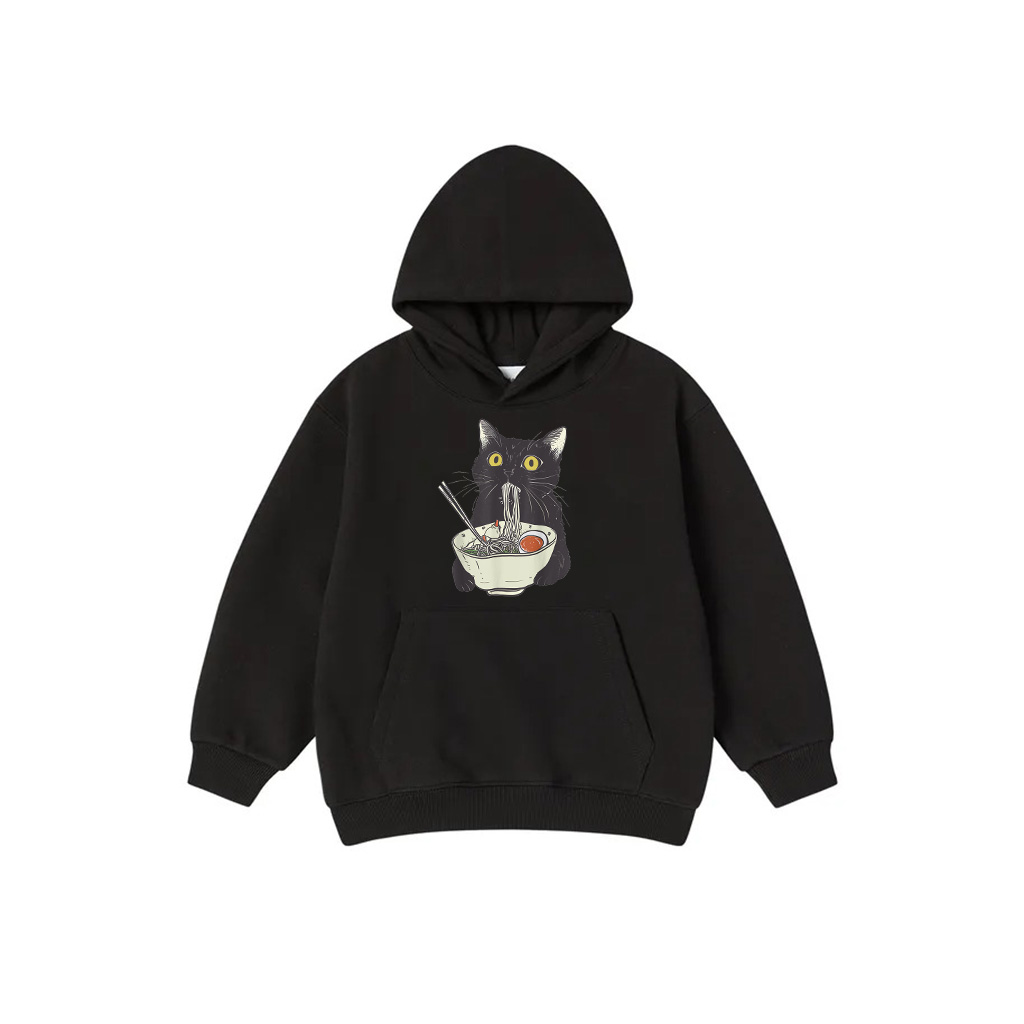 Black Cat Eats Noodle Hoodie