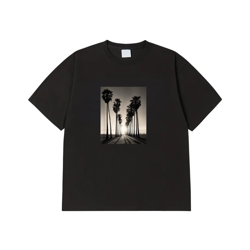 Black White Photo Of Palm Trees Sunset Vintage Photography T-Shirt