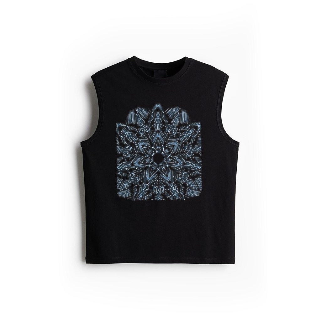 Blue Flower Mandala Retro Geometric Line Pattern Zen Gift Tank Top