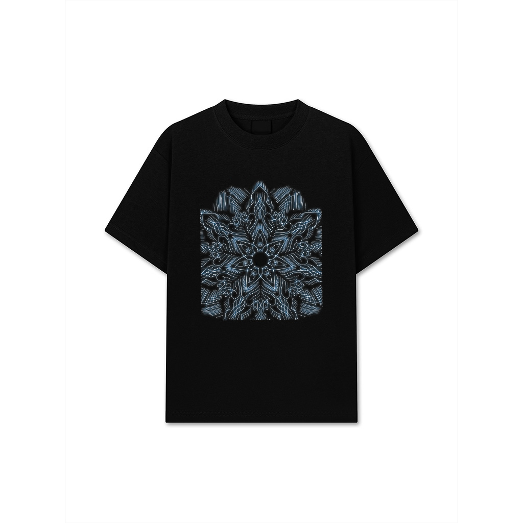Blue Flower Mandala Retro Geometric Line Pattern Zen Gift T-Shirt
