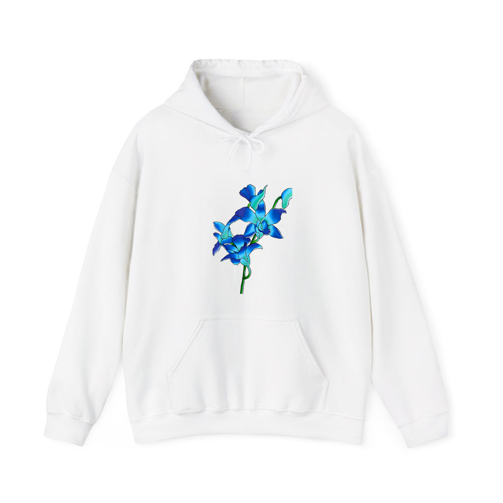 Blue Flowers Orchid Flowers In Vintage Art Floral Style Hoodie