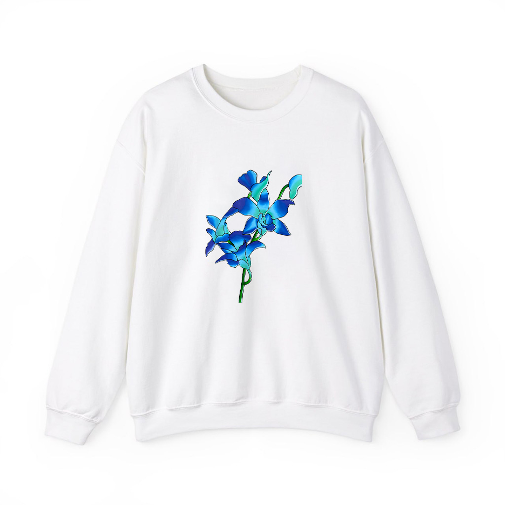 Blue Flowers Orchid Flowers In Vintage Art Floral Style Sweatshirts