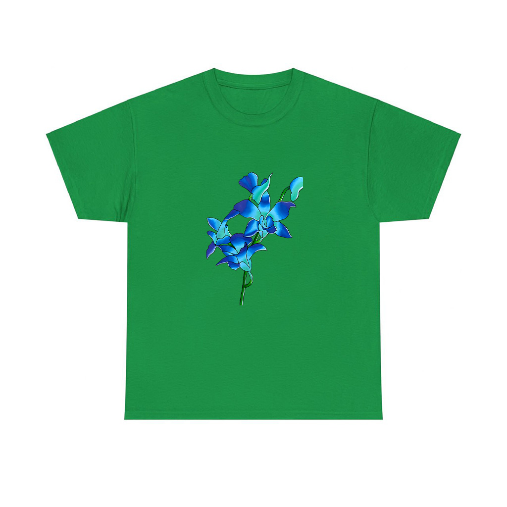 Blue Flowers Orchid Flowers In Vintage Art Floral Style T-Shirt