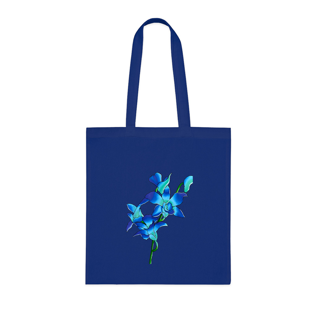 Blue Flowers Orchid Flowers In Vintage Art Floral Style Tote Bag
