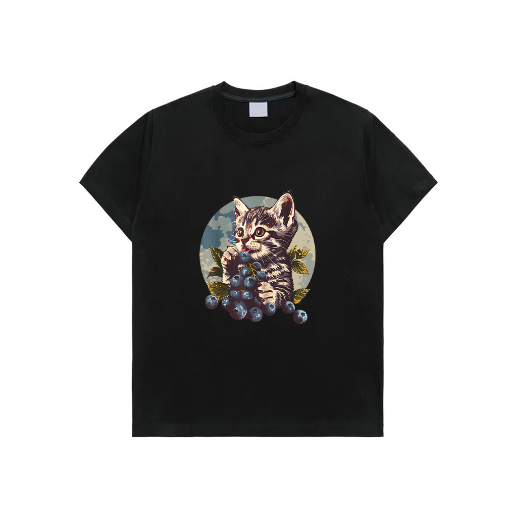 Blueberry Cat Blueberries Portrait Watercolor Animal Art T-Shirt
