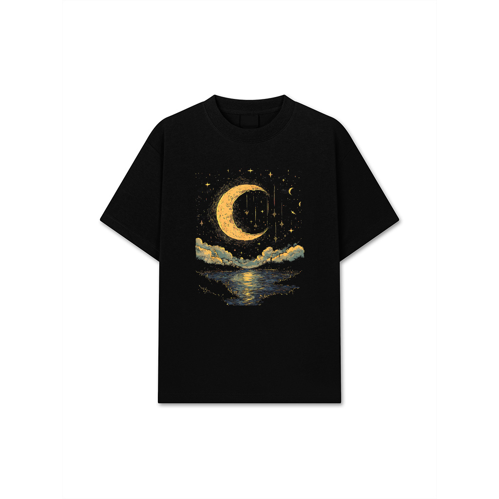 Boho Aesthetic Hippie Celestial Vintage Half Moon Water T-Shirt