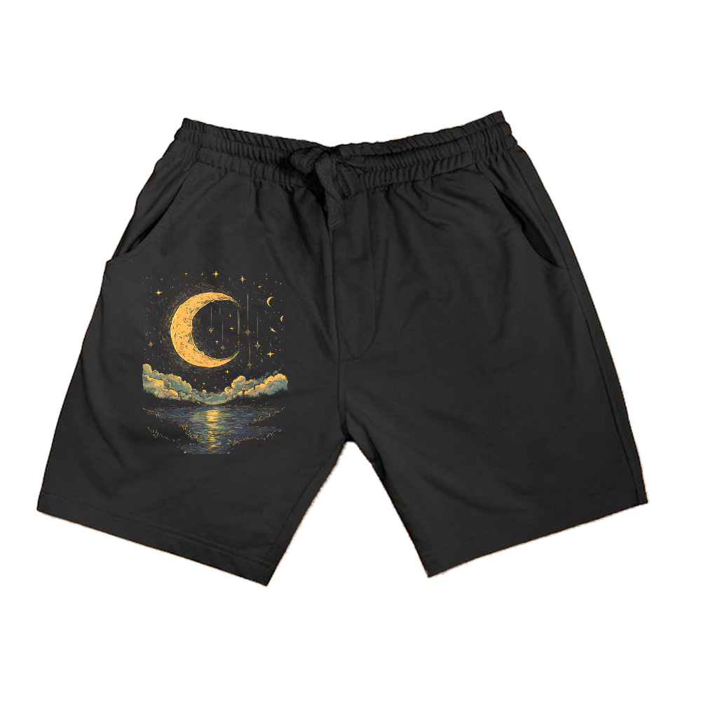 Boho Aesthetic Hippie Celestial Vintage Half Moon Water Shorts