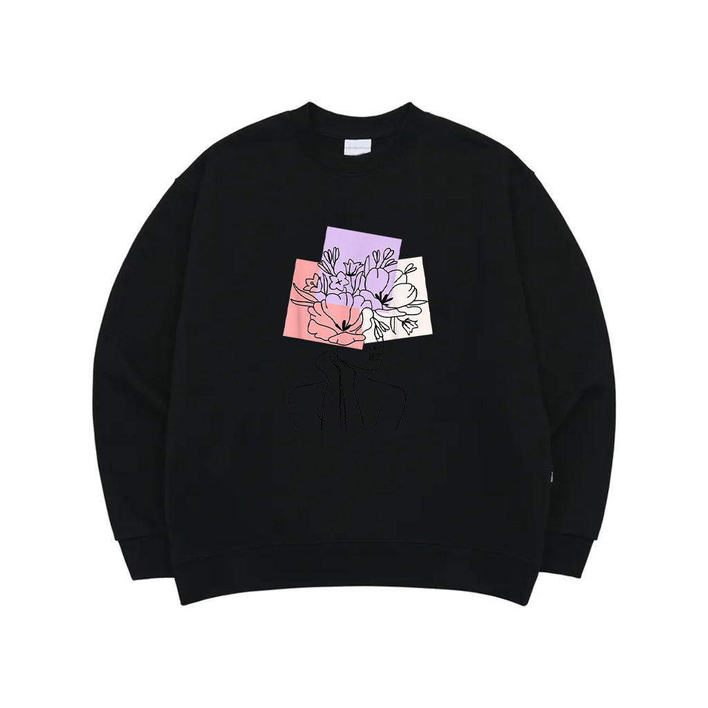 Boho Floral Line Art Flower Artsy Style Aesthetic Sweatshirt
