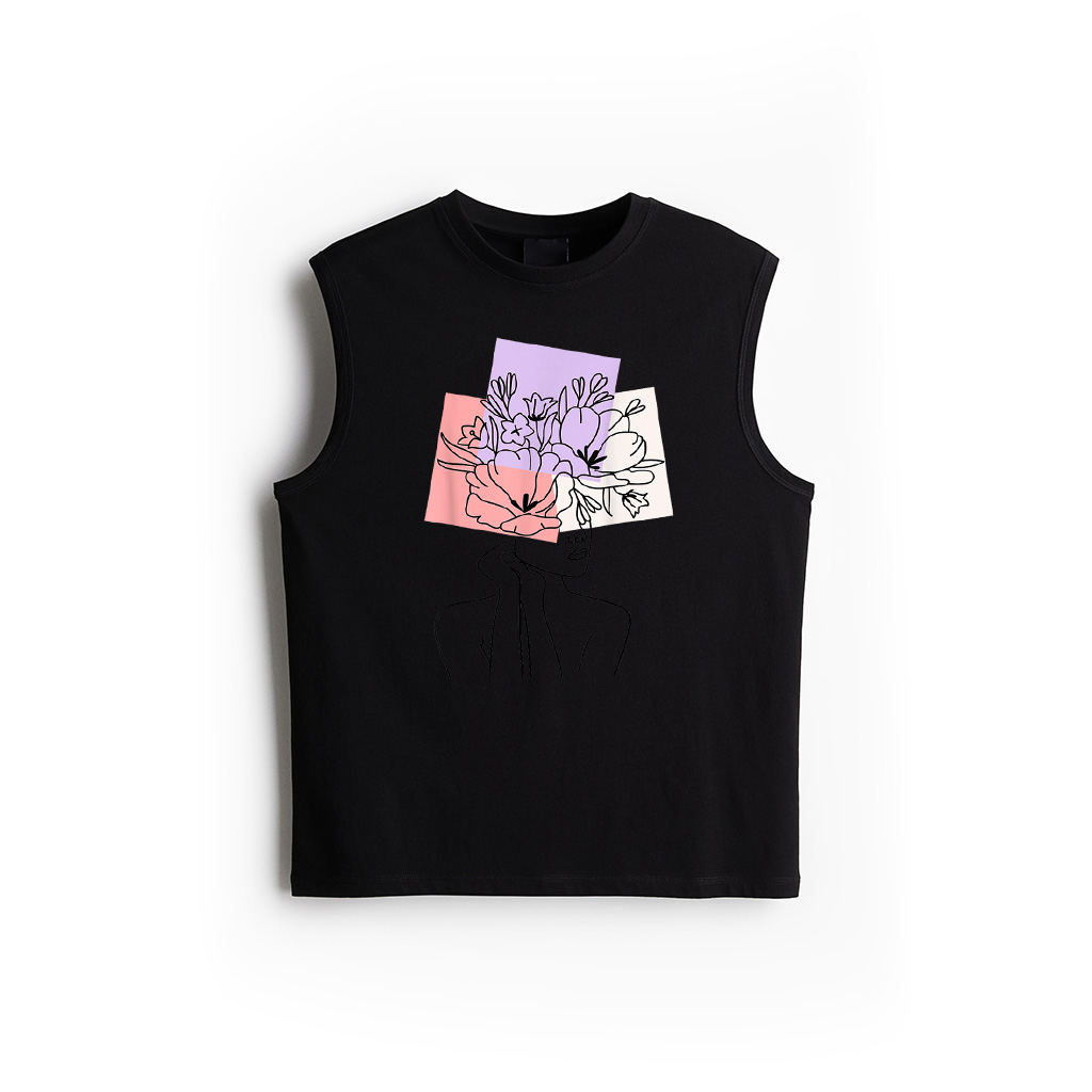 Boho Floral Line Art Flower Artsy Style Aesthetic Tank Top