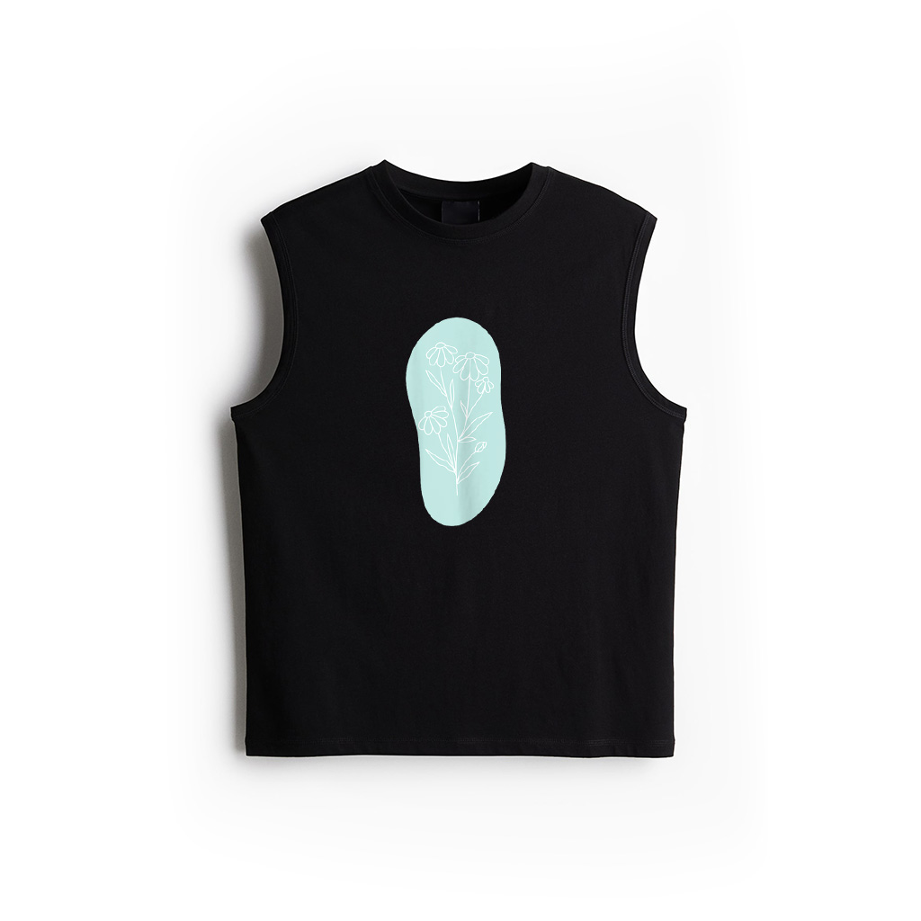 Boho Line Art Wildflower Pastel Blue Floral Minimalistic Tank Top