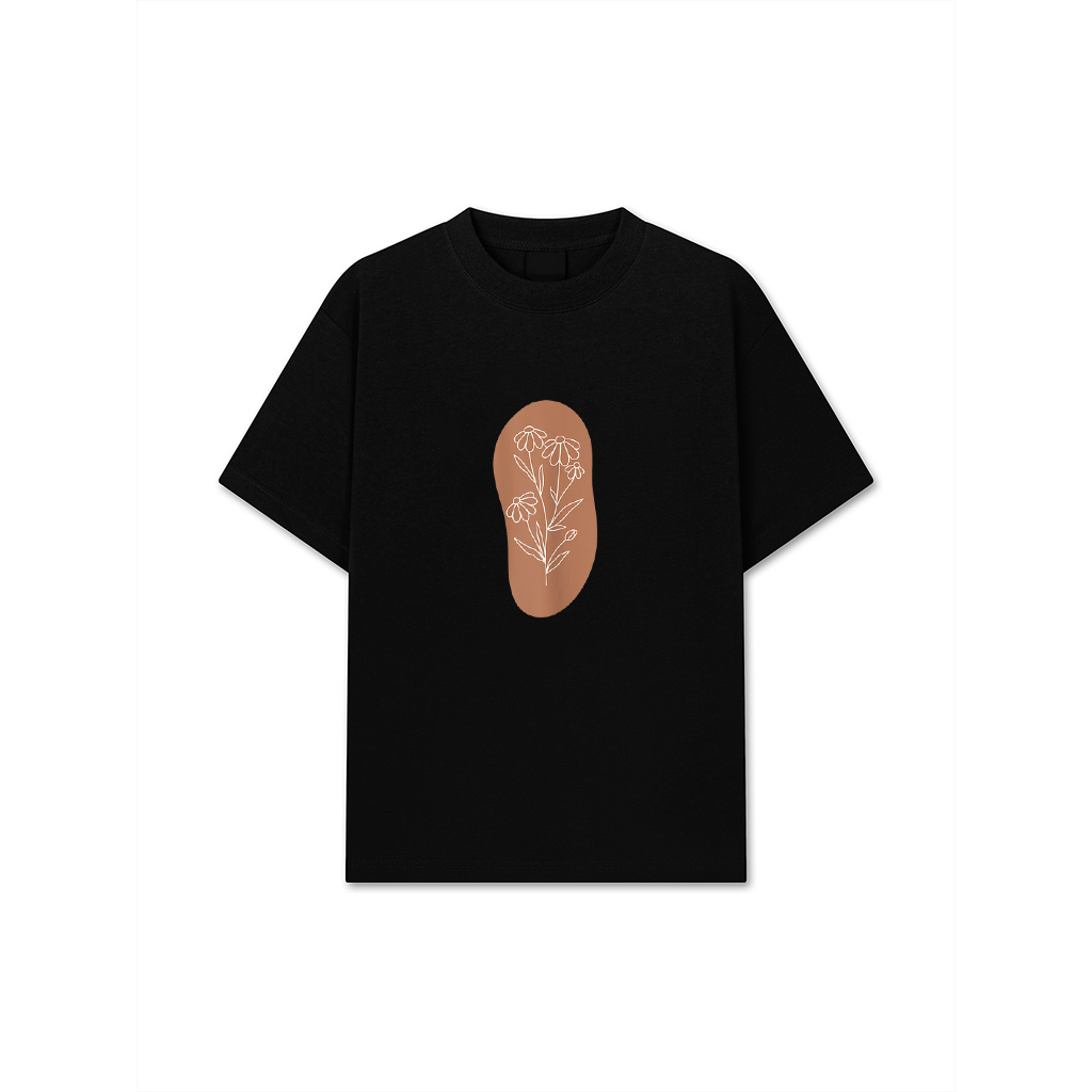 Boho Line Art Wildflower Pastel Brown Floral Minimalistic T-Shirt