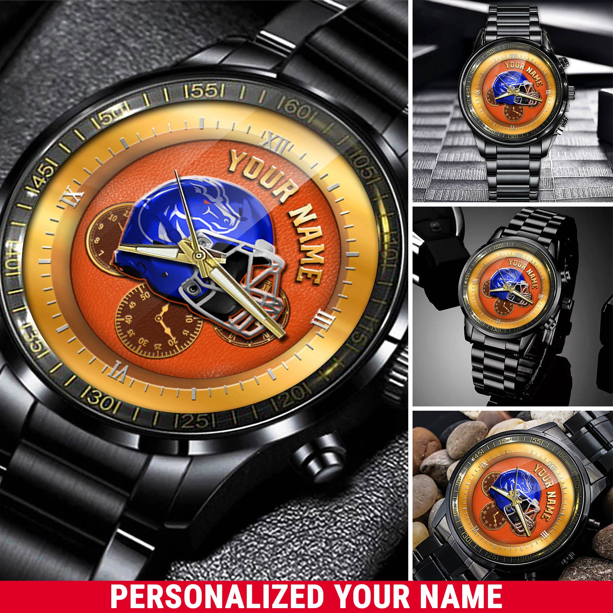 Boise State Broncos Black Fashion Watch 2025 Version Personalized Your Name, Football Team Black Fashion Watch 