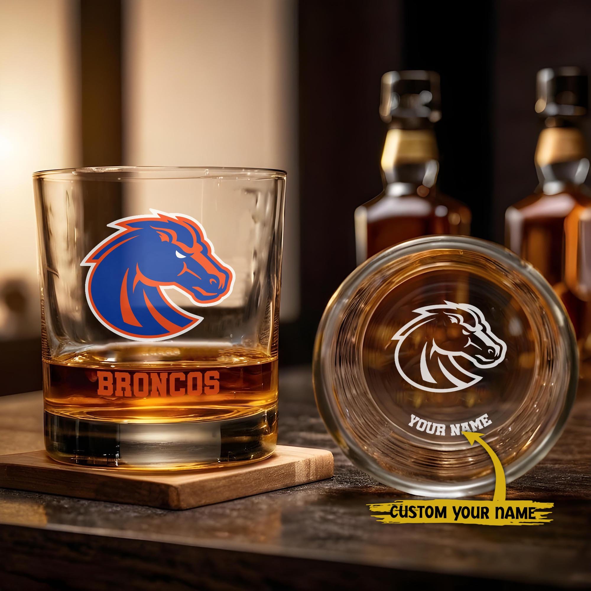 Boise State Broncos Engraved Whiskey Glass Custom Your Name, Groomsman 11Oz Whiskey Glass, Football Gift, Gifts For Dad