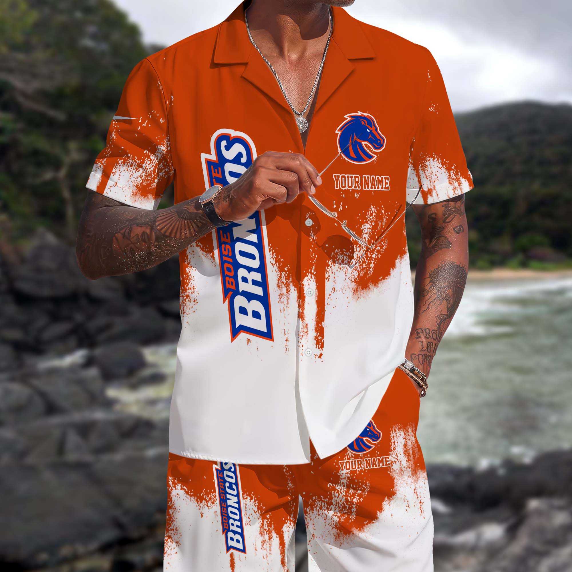 Boise State Broncos Hawaiian Shorts Set Custom You Name, Sports Shorts, Gifts For Fan