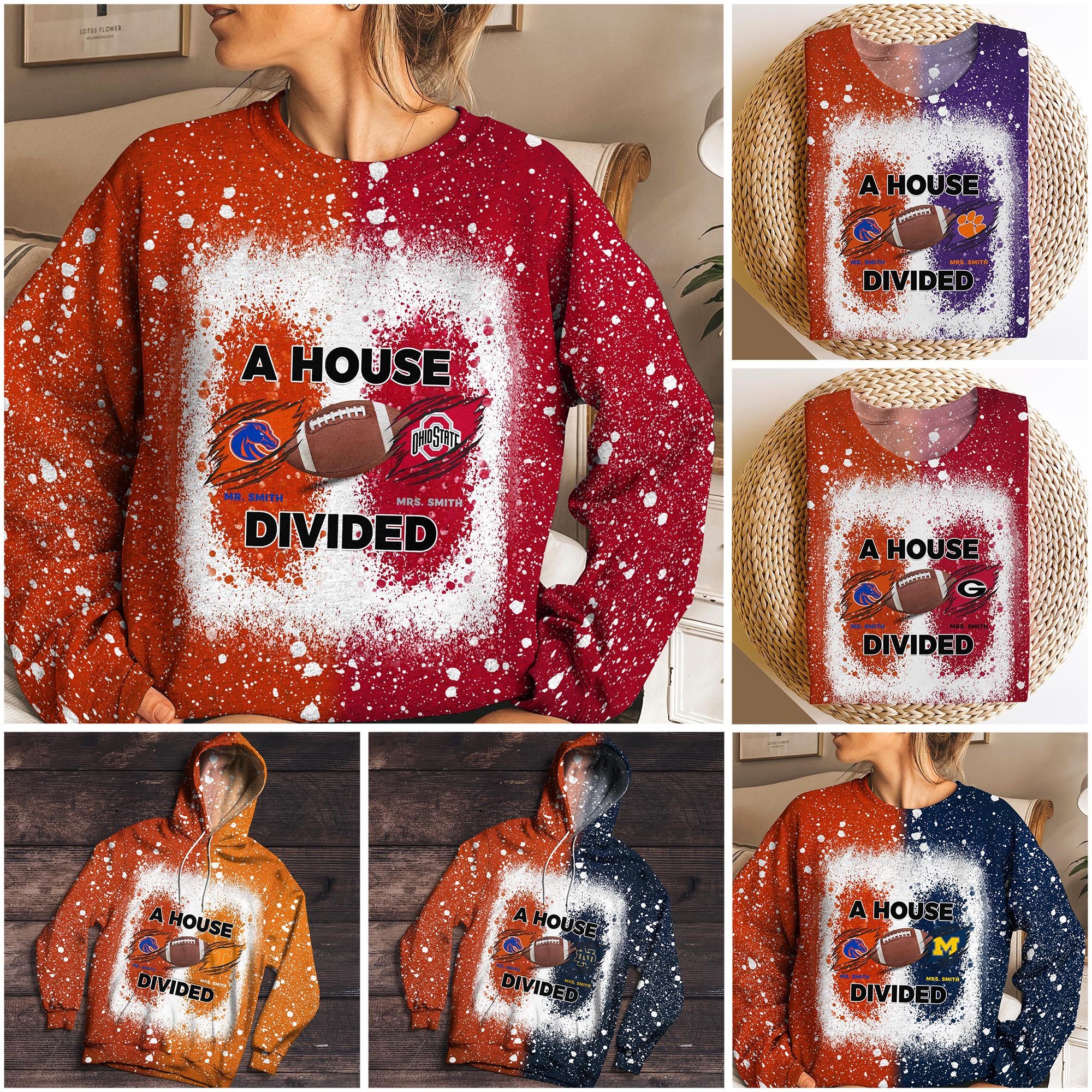 Boise State Broncos NCAA House Divided Sweatshirt Custom Name 2025 Version, Sport Hoodie, Gifts For Sport Fans 