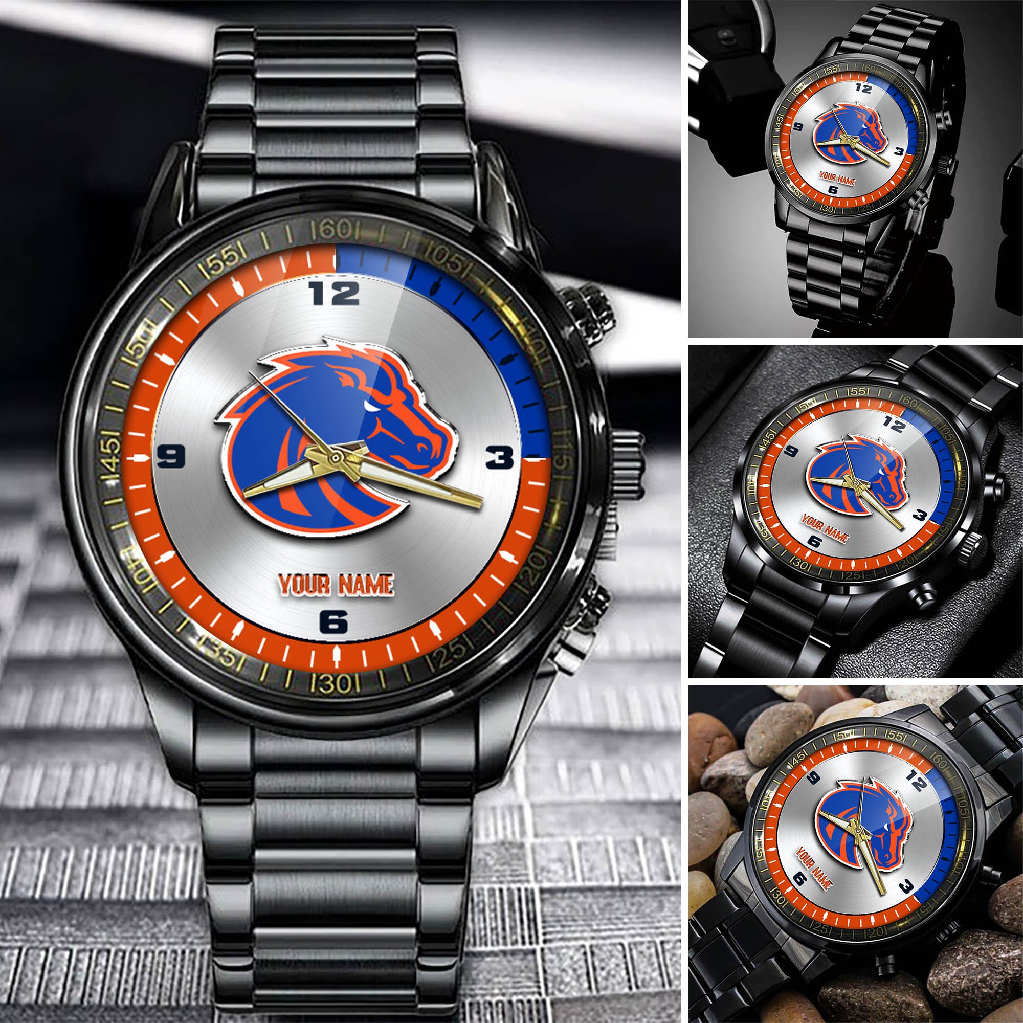 Boise State Broncos Team Black Fashion Watch 2025 Version Personalized Your Name, Watch For Fan , Football League Gifts 