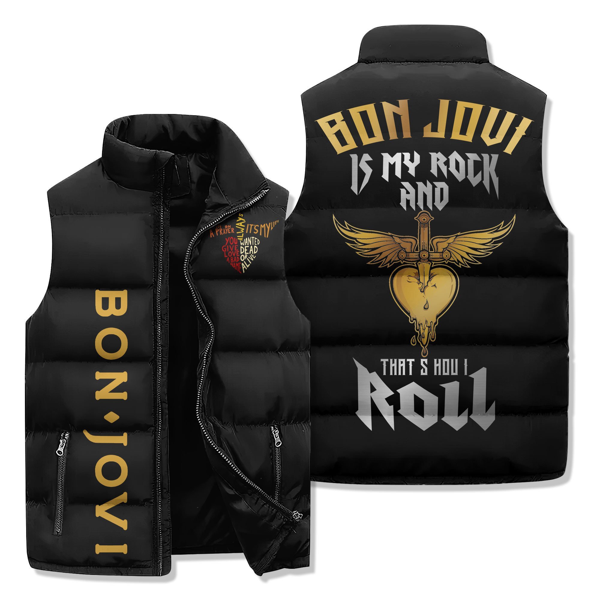 Bon Jovi Music Style Sleeveless Puffer Jacket