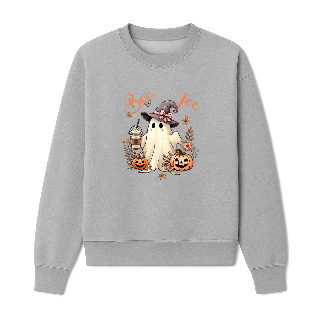 Boo Jee Ghost Drinking Coffee Coquette Bow Halloween Sweatshirts 06-10-2025