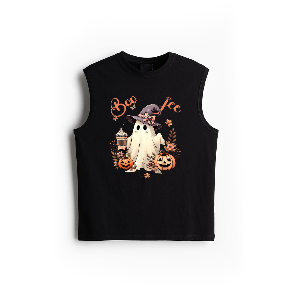 Boo Jee Ghost Drinking Coffee Coquette Bow Halloween Women Tank Top