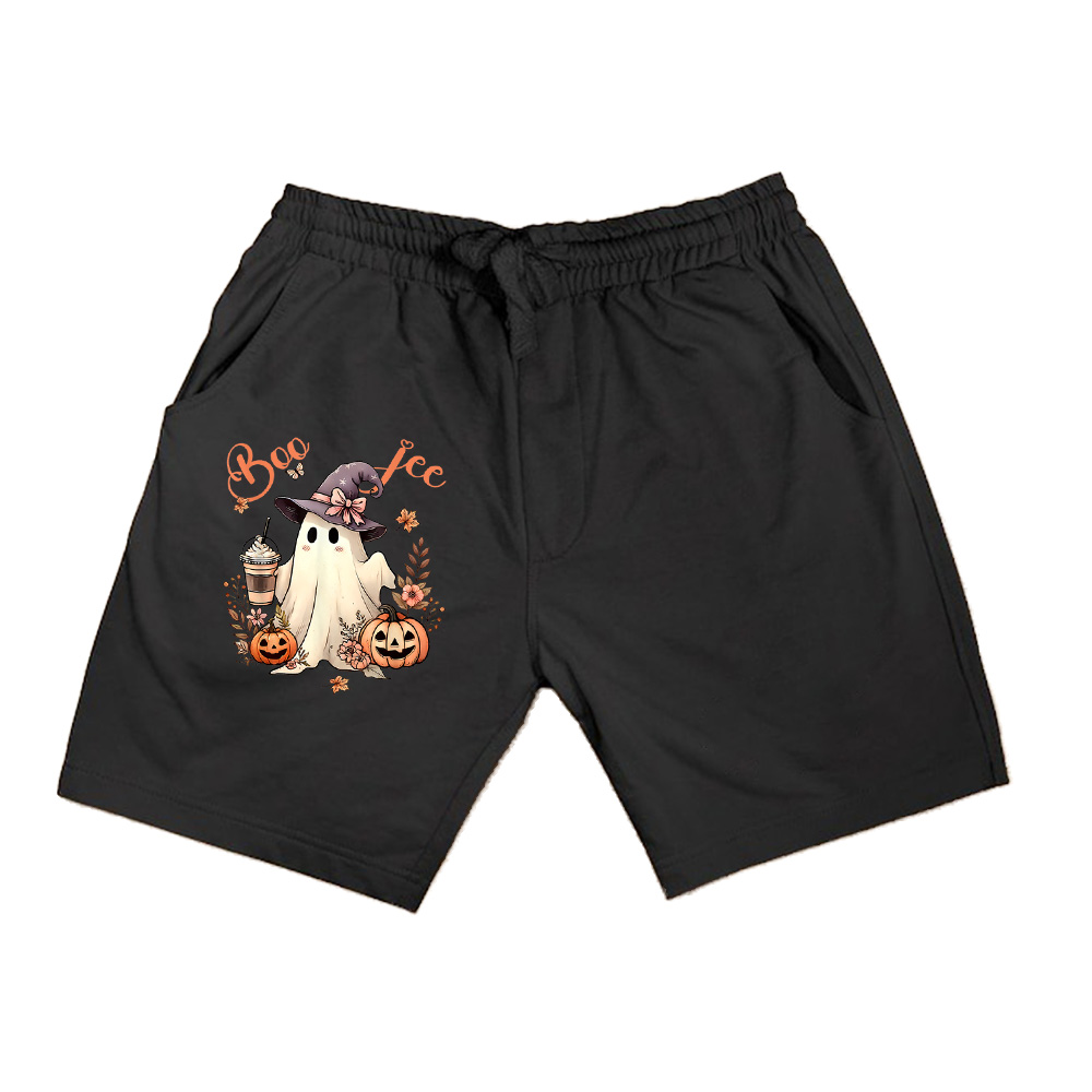 Boo Jee Ghost Drinking Coffee Coquette Bow Halloween Women Shorts