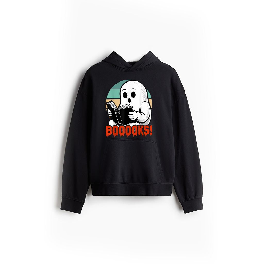 Booooks Ghost Halloween Vintage Teacher Book Library Reading Hoodie