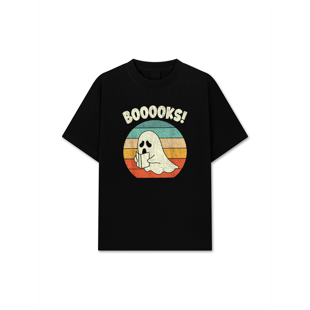 Booooks Ghost Halloween Vintage Teacher Book Library Reading T-Shirt