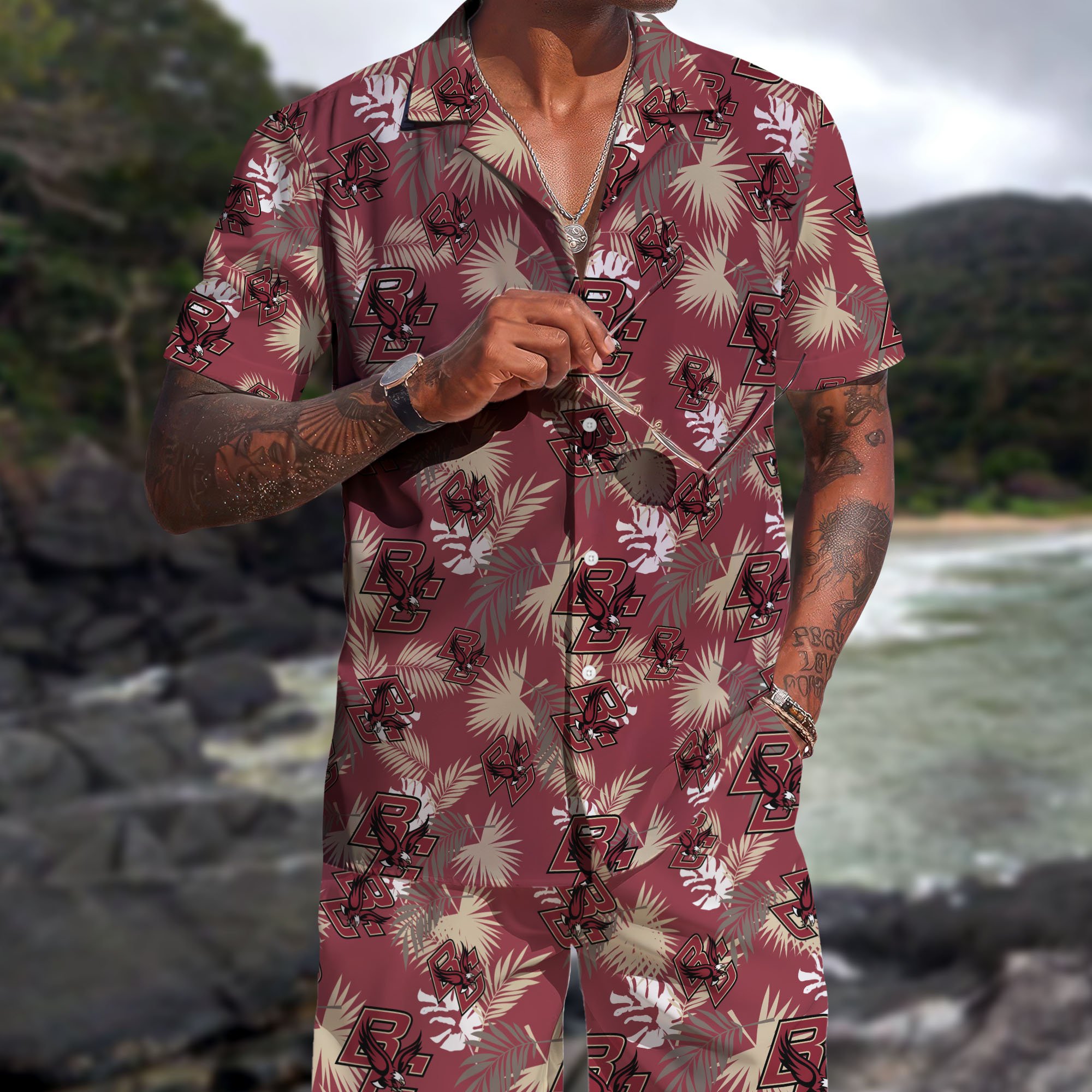 Boston College Eagles Hawaiian Shorts Set 2025 Version, Hawaiian Shirts, Sports Shorts, Gifts For Fan