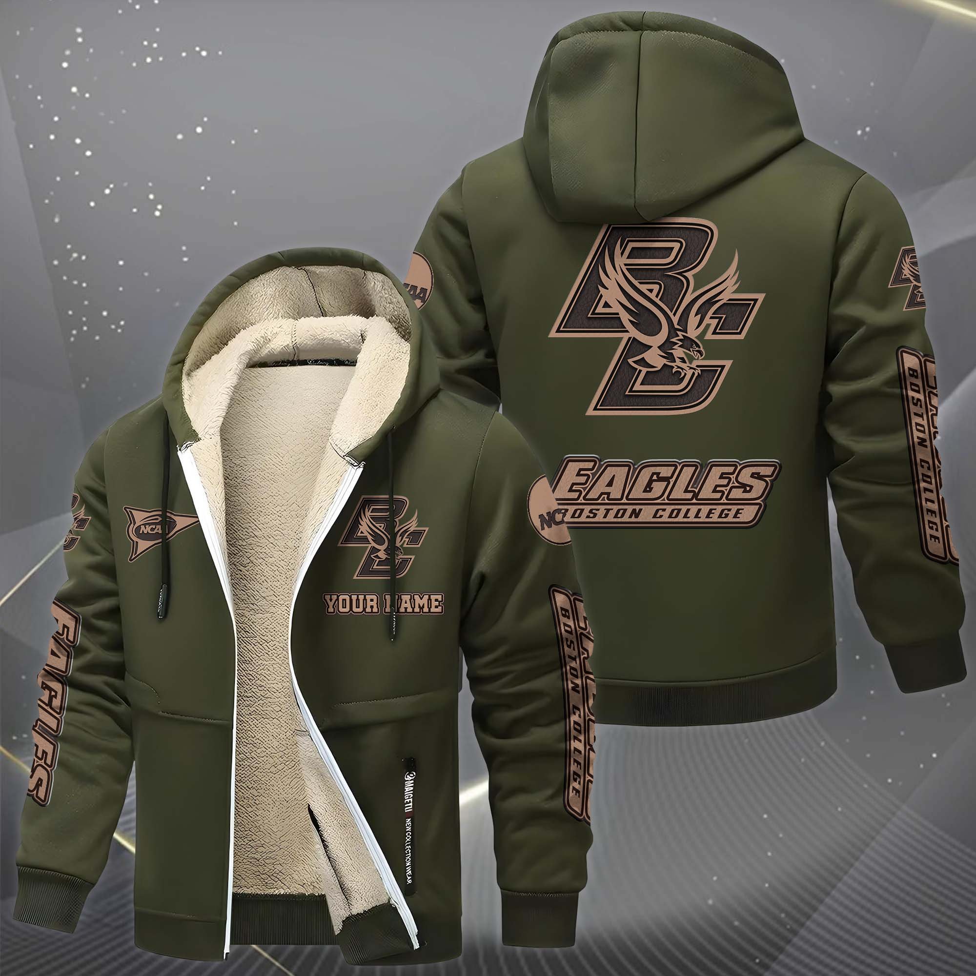 Boston College Eagles Hoodie Zip Velvet Coat Custom Your Name, Sport Jacket, Gifts For Fan