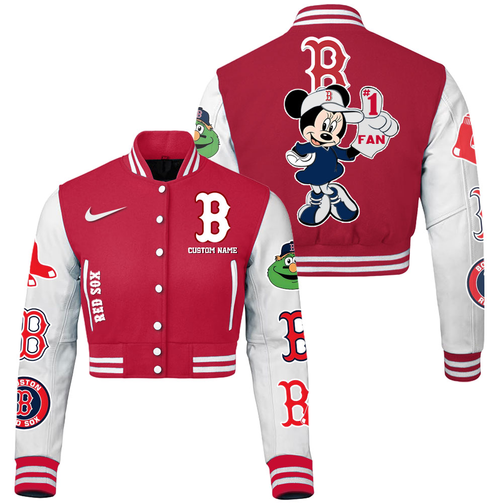 Boston Red Sox MLB Style Cropped Baseball Jacket For Fans
