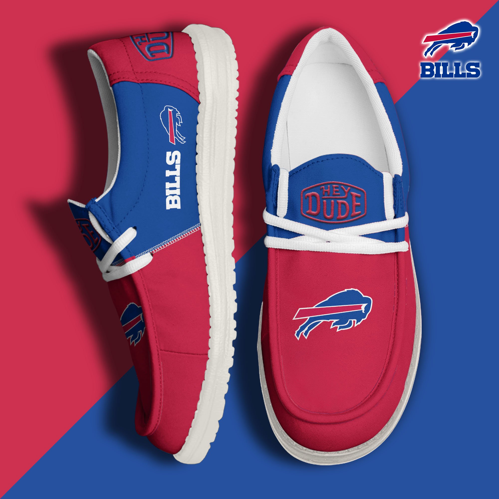 Buffalo Bills Football Hey Dude Canvas Loafer Shoes Custom Your Name, Sport Shoes For Fan, Fan Gifts