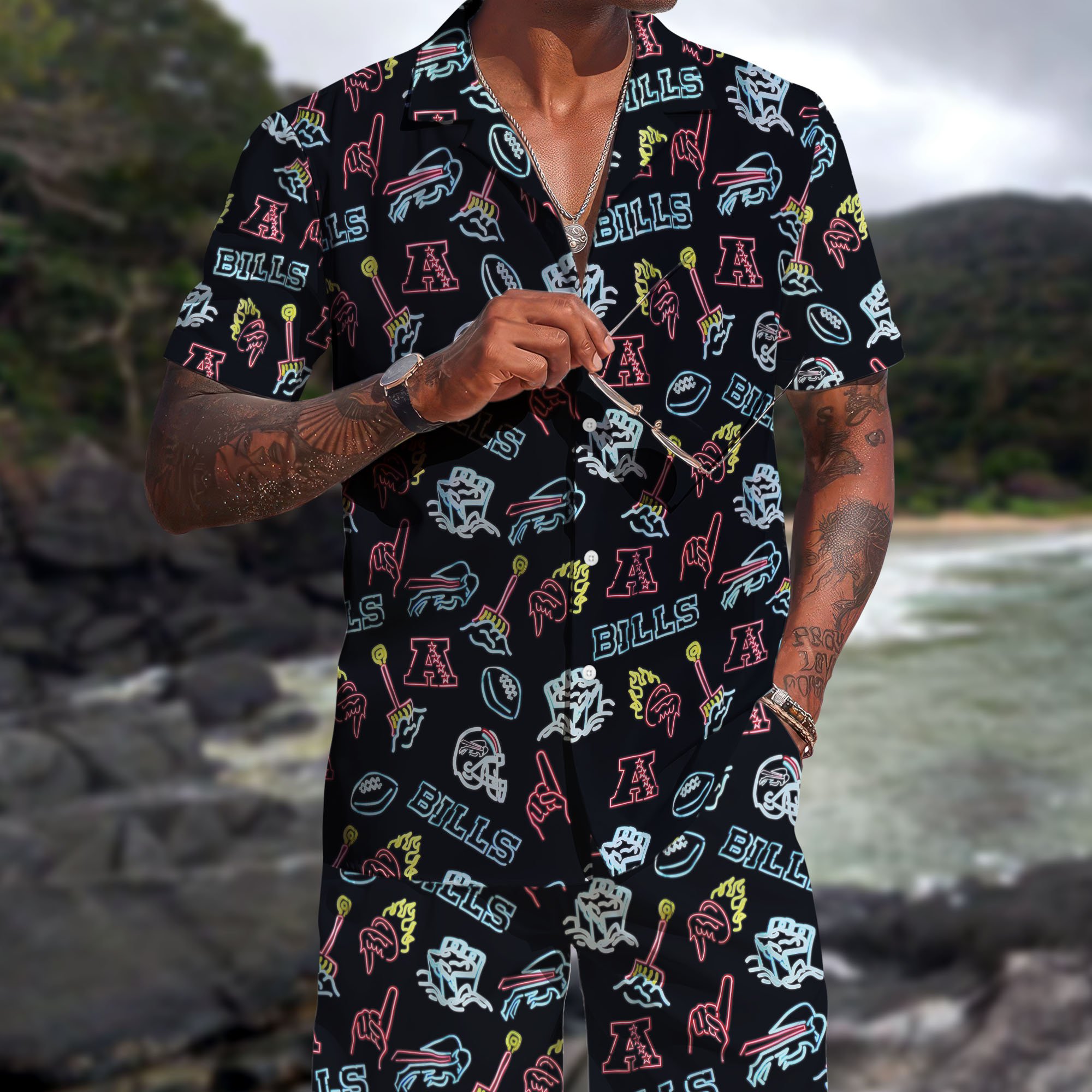Buffalo Bills Hawaiian Shorts Set 2025 Version, Hawaiian Shirts, Sports Shorts, Gifts For Fan