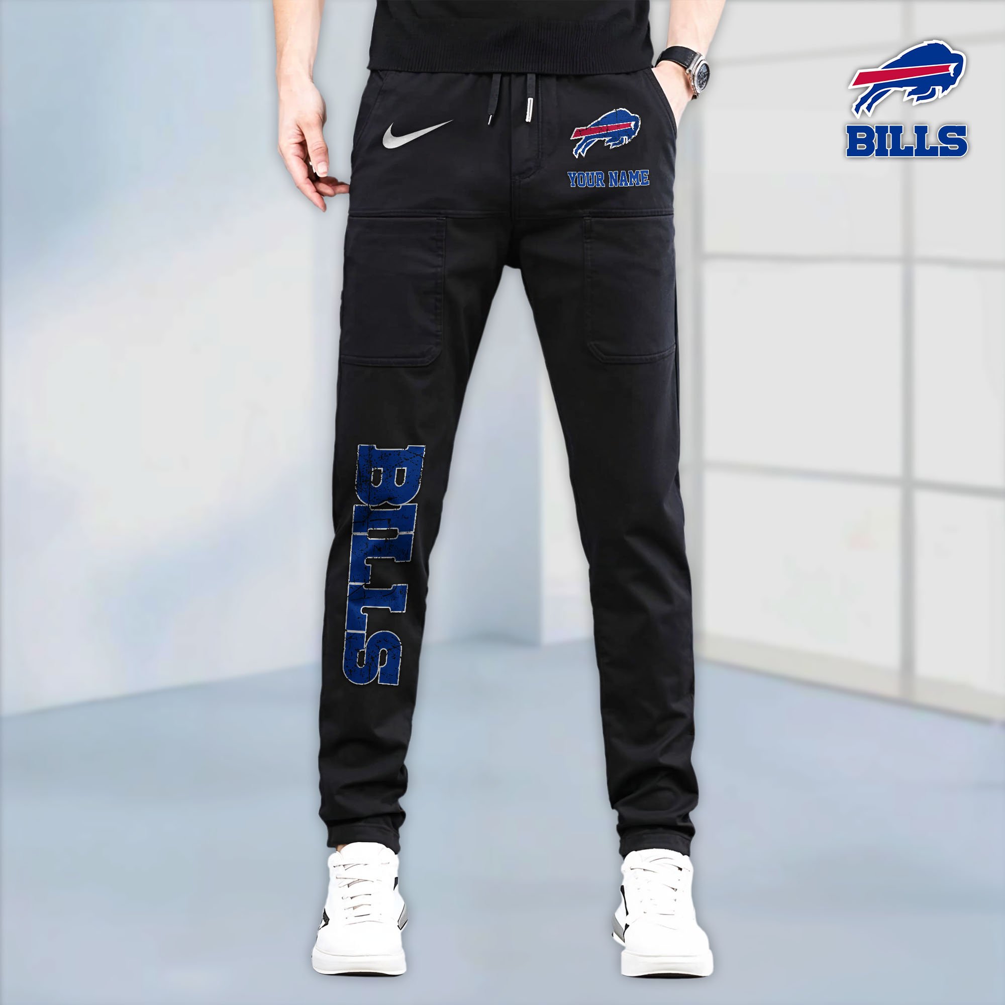 Buffalo Bills High Stretch Multi Pocket Durable Cargo Pants - Long Custom Name 