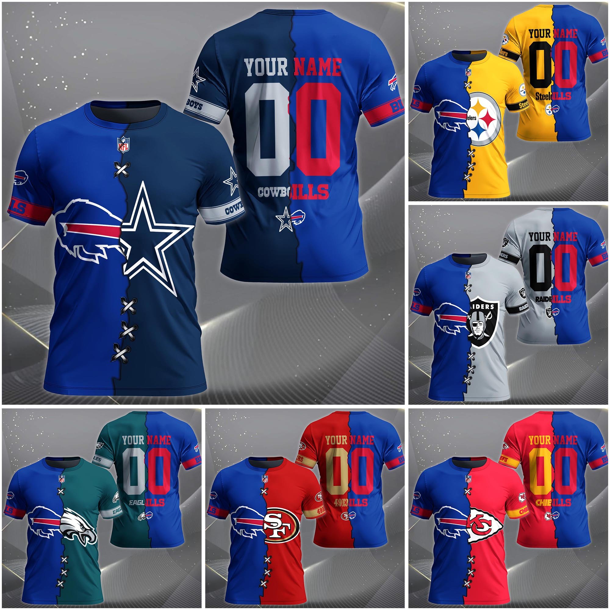 Buffalo Bills House Divided T-Shirt Custom Name 2025 Version, Number And Team, Sport Shirts For Fan