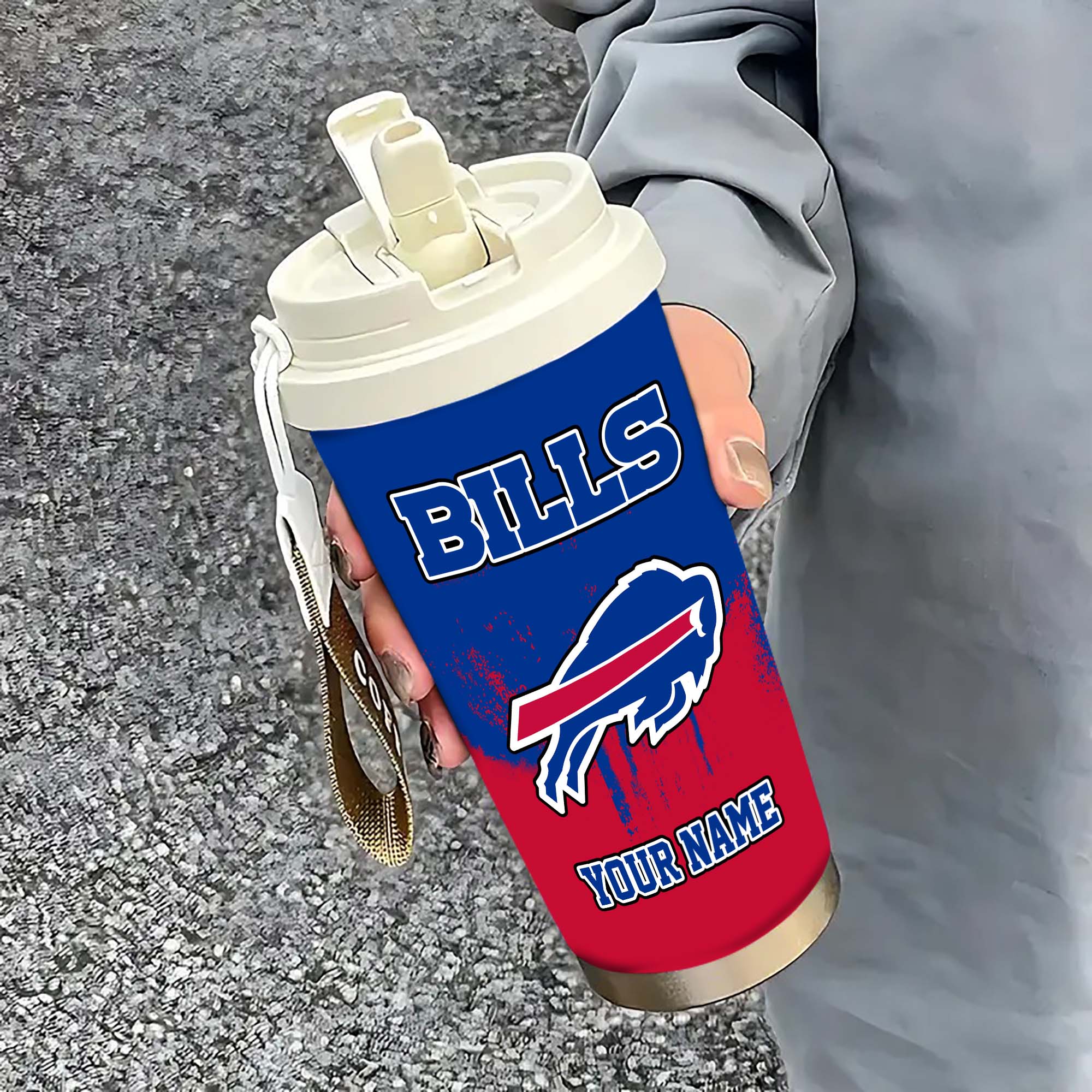 Buffalo Bills Insulated Coffee Mug With Straw And Lid, Portable Coffee Travel Mug For Car, Fan Gifts