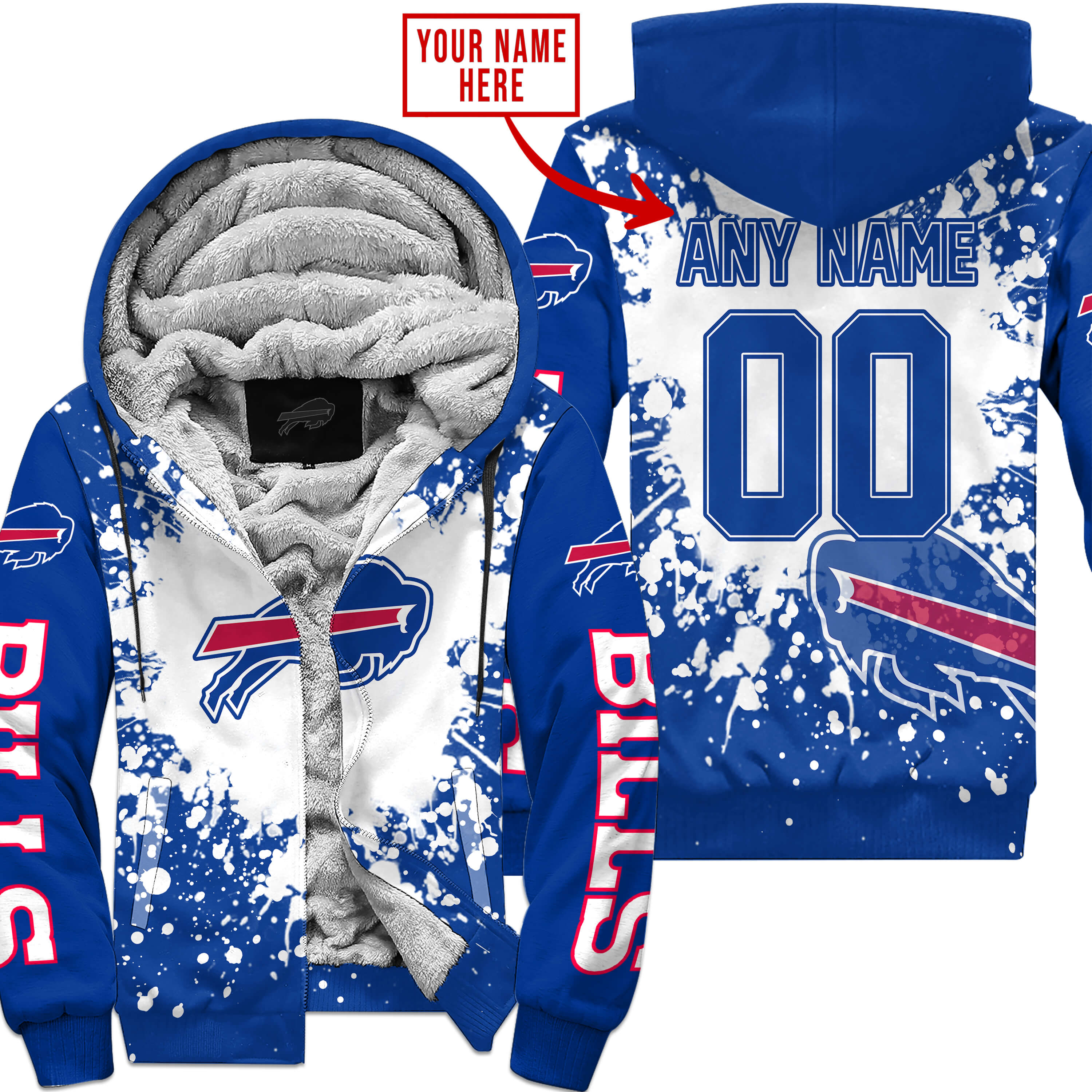 Buffalo Bills Fleece Hoodie Jacket 2025 Versions Custom Your Name And Number, Sport Jacket, Football Fan Gift 