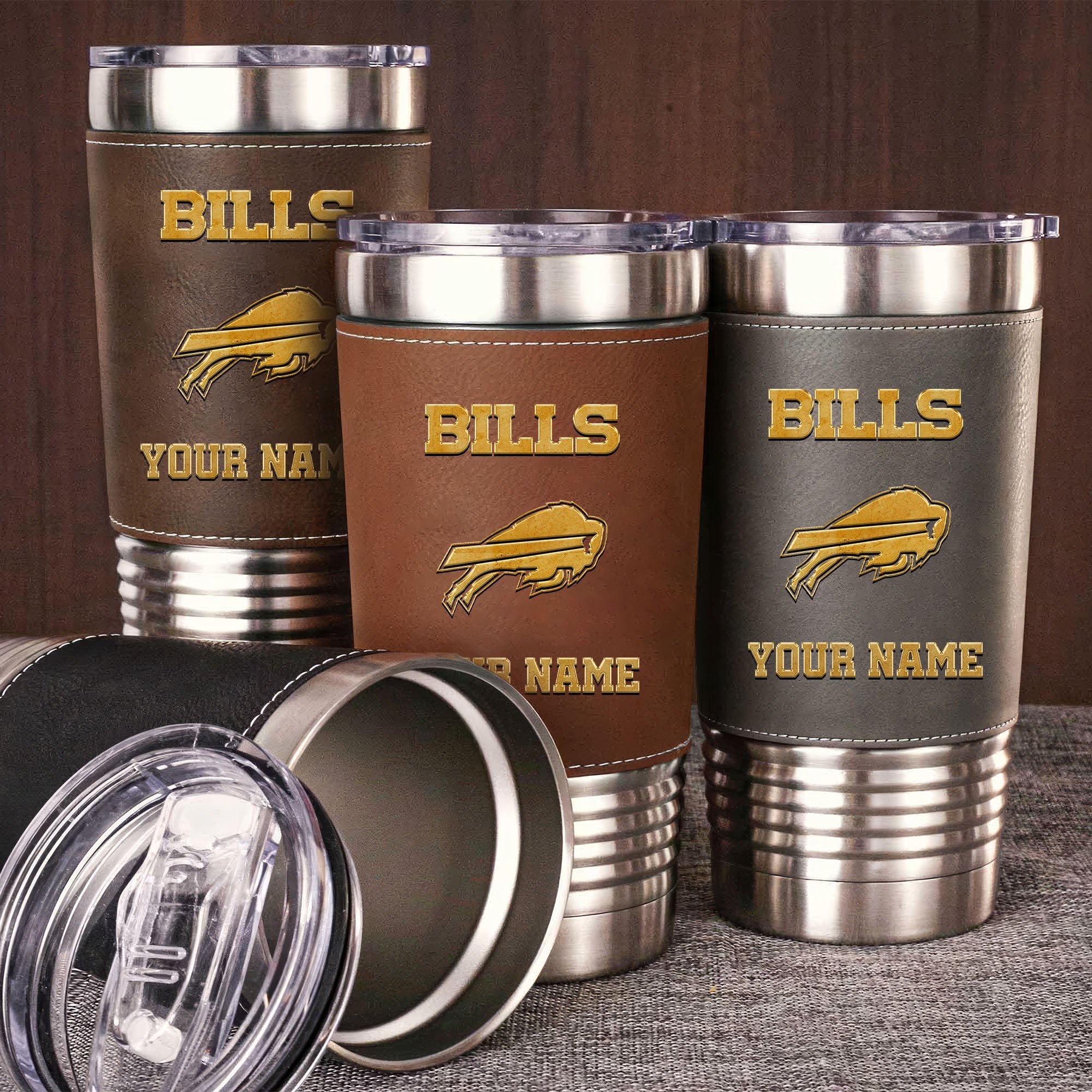 Buffalo Bills Leather Tumbler Custom Your Name, Sport Gift For Fans, Fathers Day Gifts 